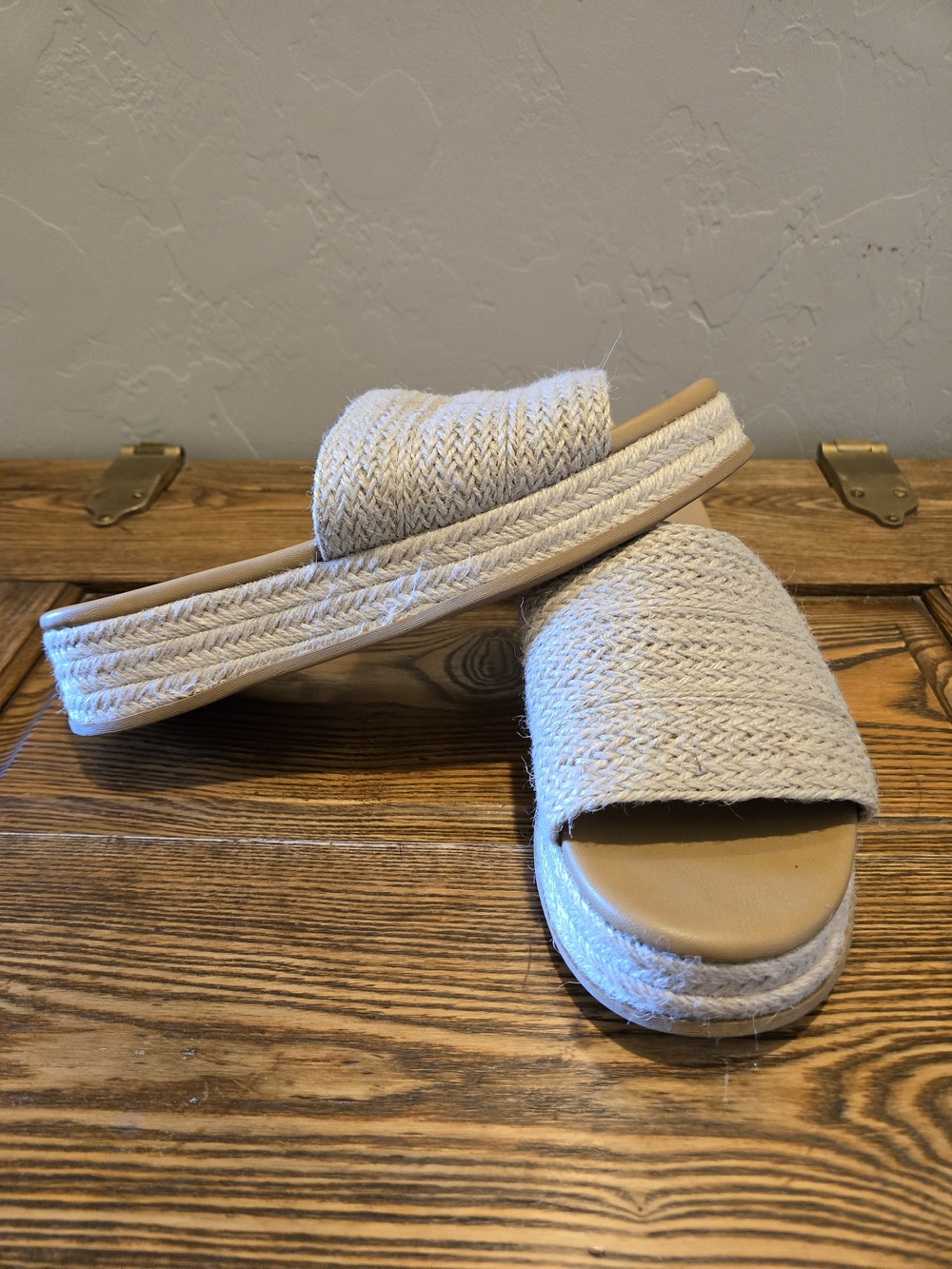 Blowfish Cream Woven Espadrille Wedge Slide Sandals